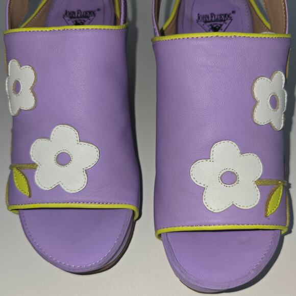 John Fluevog Christy Low Rules Floral Slingback Purple Green Sandal 6.5 w/Box - Picture 13 of 13